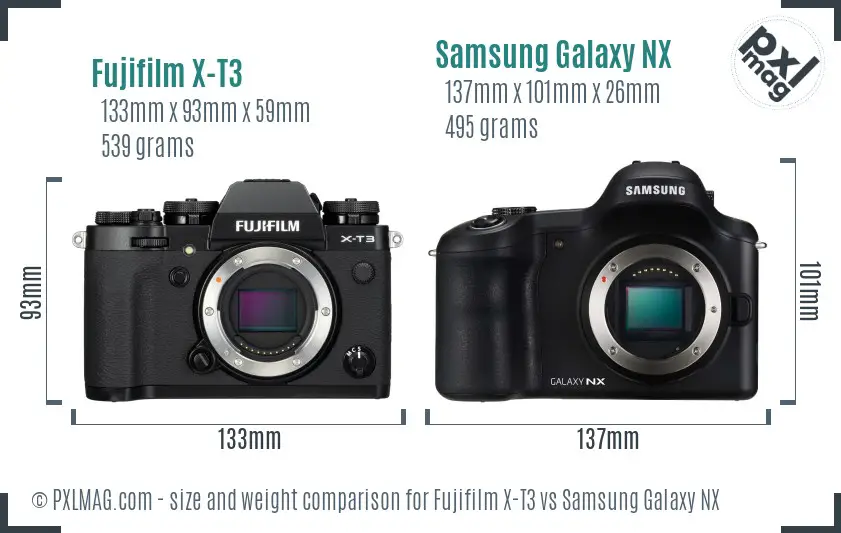 Fujifilm X-T3 vs Samsung Galaxy NX size comparison