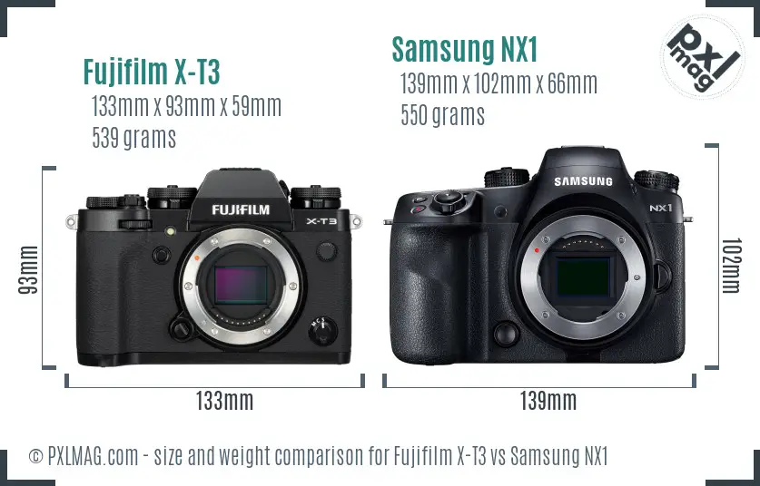 Fujifilm X-T3 vs Samsung NX1 size comparison