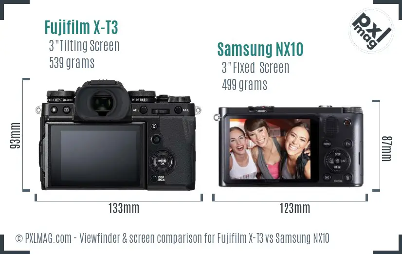 Fujifilm X-T3 vs Samsung NX10 Screen and Viewfinder comparison
