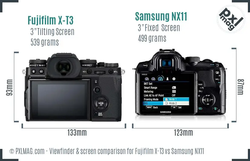 Fujifilm X-T3 vs Samsung NX11 Screen and Viewfinder comparison