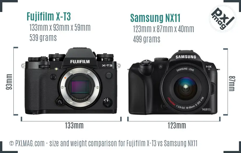 Fujifilm X-T3 vs Samsung NX11 size comparison