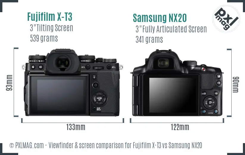 Fujifilm X-T3 vs Samsung NX20 Screen and Viewfinder comparison