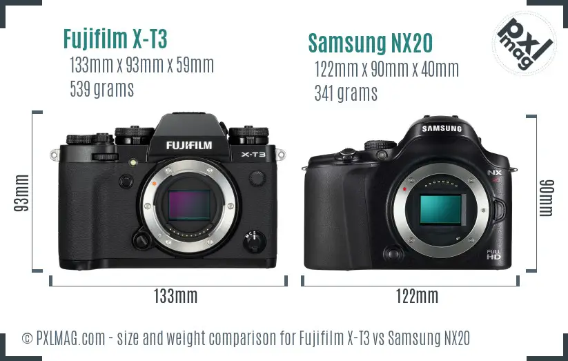 Fujifilm X-T3 vs Samsung NX20 size comparison