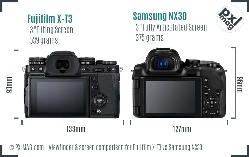 Fujifilm X-T3 vs Samsung NX30 Screen and Viewfinder comparison