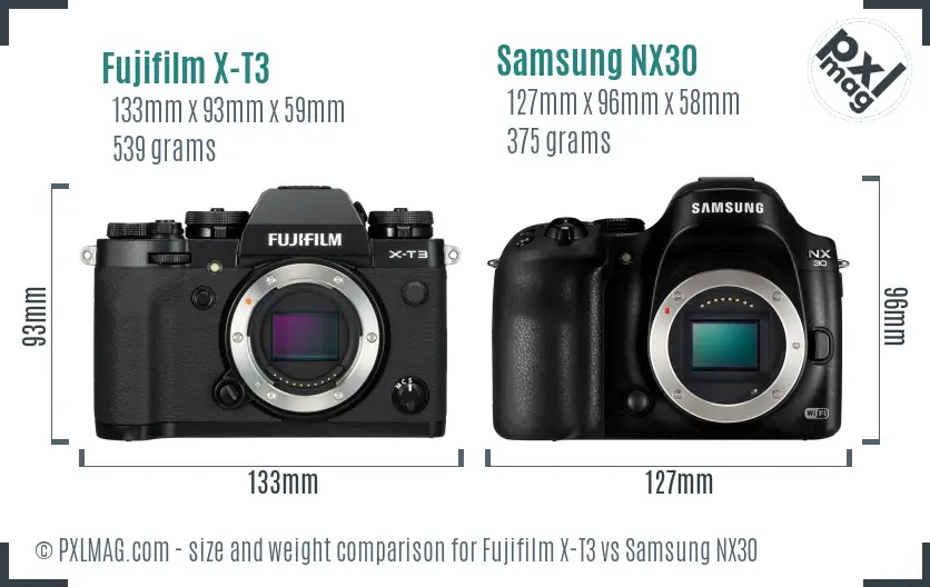 Fujifilm X-T3 vs Samsung NX30 size comparison