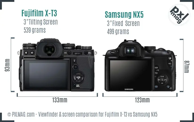 Fujifilm X-T3 vs Samsung NX5 Screen and Viewfinder comparison