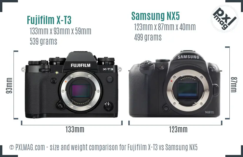 Fujifilm X-T3 vs Samsung NX5 size comparison