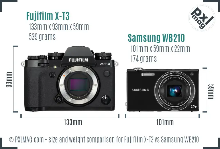 Fujifilm X-T3 vs Samsung WB210 size comparison