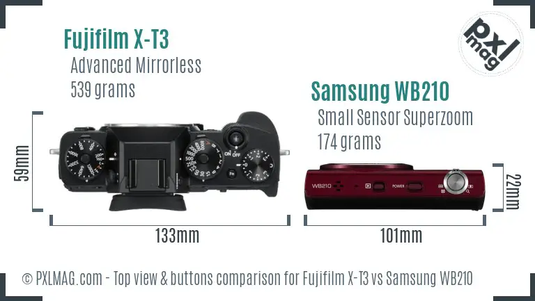 Fujifilm X-T3 vs Samsung WB210 top view buttons comparison