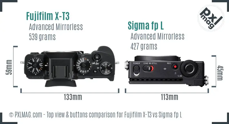 Fujifilm X-T3 vs Sigma fp L top view buttons comparison