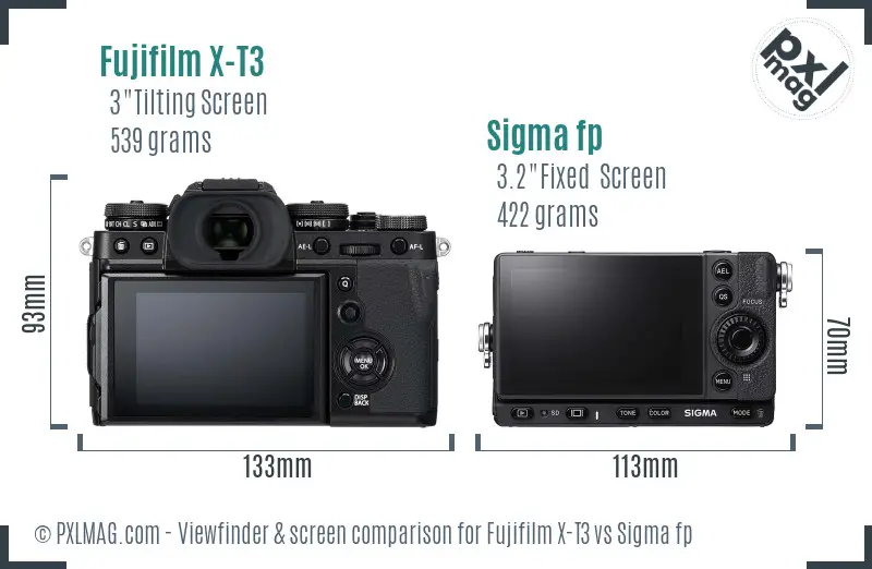 Fujifilm X-T3 vs Sigma fp Screen and Viewfinder comparison