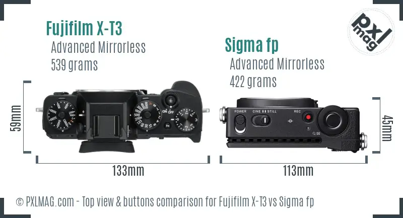 Fujifilm X-T3 vs Sigma fp top view buttons comparison