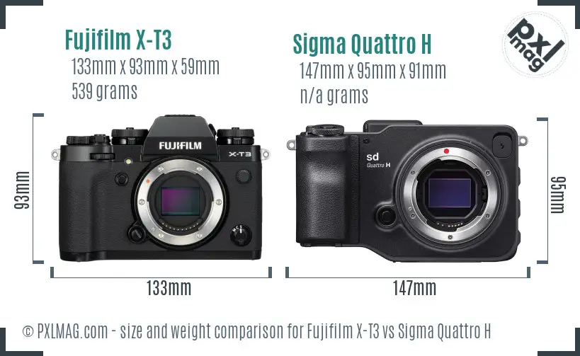 Fujifilm X-T3 vs Sigma Quattro H size comparison