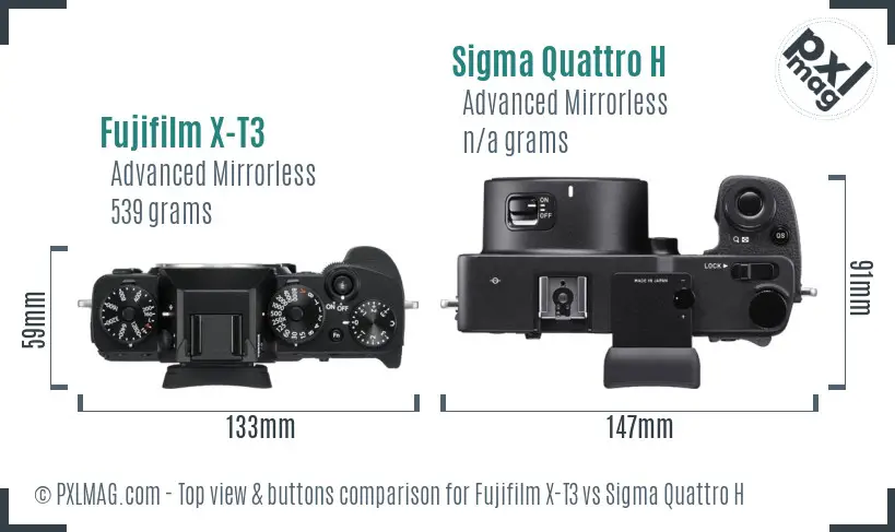 Fujifilm X-T3 vs Sigma Quattro H top view buttons comparison