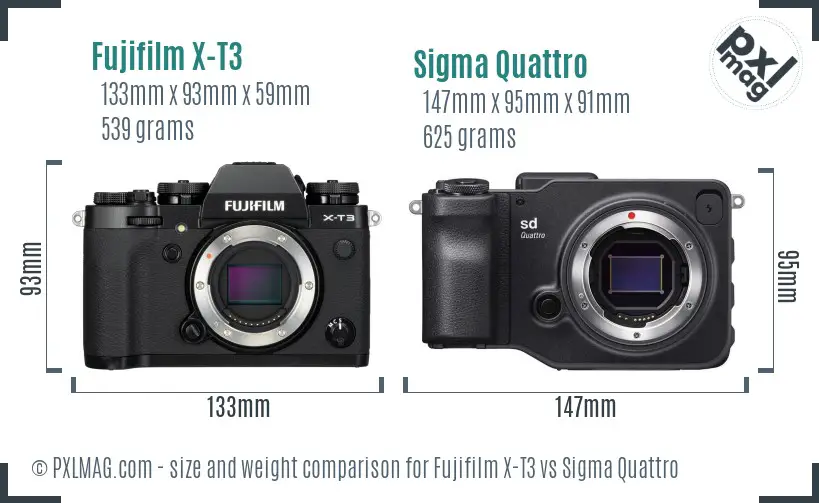 Fujifilm X-T3 vs Sigma Quattro size comparison