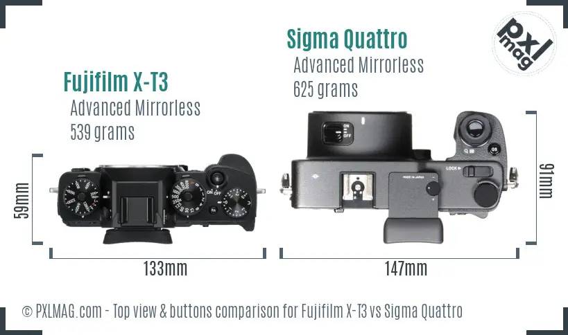 Fujifilm X-T3 vs Sigma Quattro top view buttons comparison