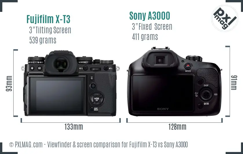 Fujifilm X-T3 vs Sony A3000 Screen and Viewfinder comparison