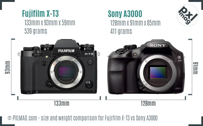 Fujifilm X-T3 vs Sony A3000 size comparison
