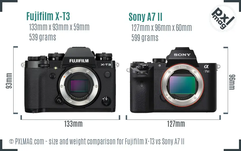Fujifilm X-T3 vs Sony A7 II size comparison