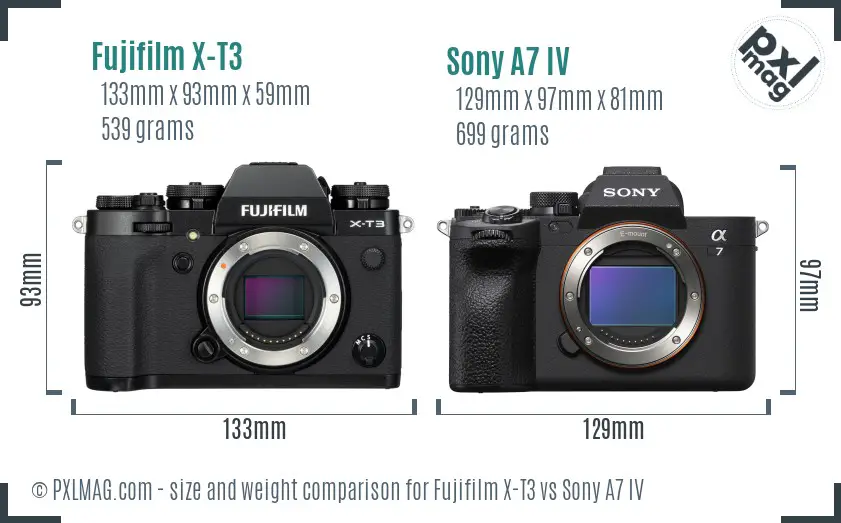 Fujifilm X-T3 vs Sony A7 IV size comparison