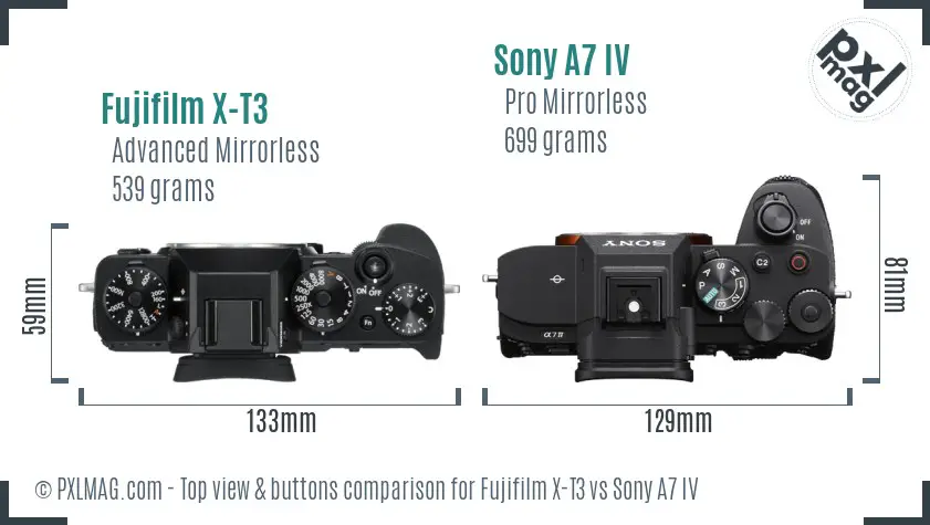 Fujifilm X-T3 vs Sony A7 IV top view buttons comparison