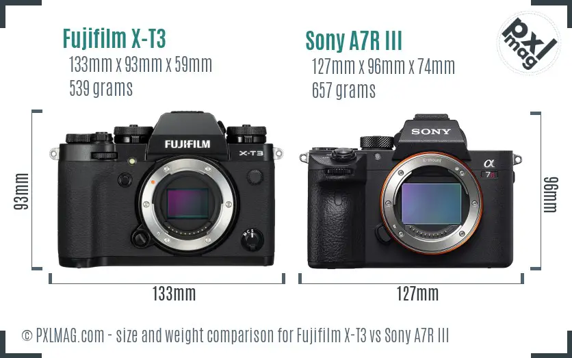 Fujifilm X-T3 vs Sony A7R III size comparison