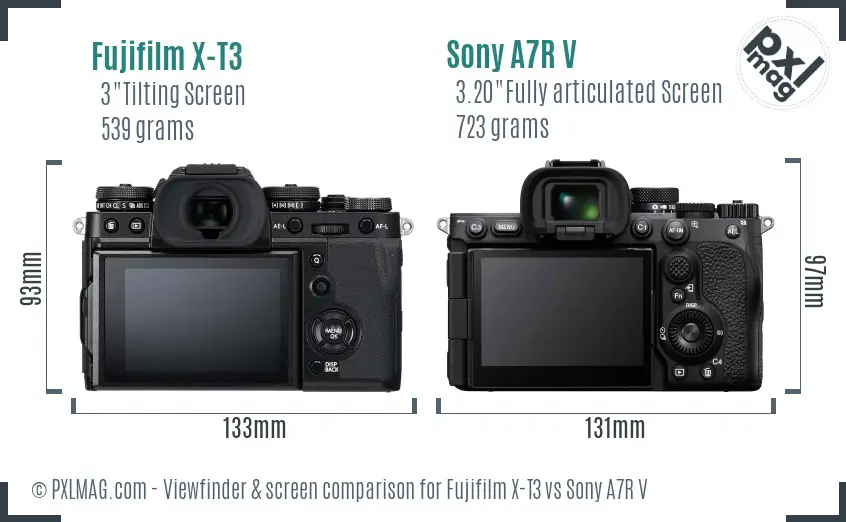 Fujifilm X-T3 vs Sony A7R V Screen and Viewfinder comparison