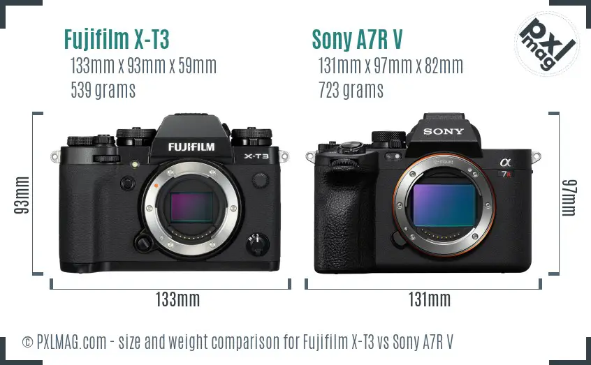 Fujifilm X-T3 vs Sony A7R V size comparison