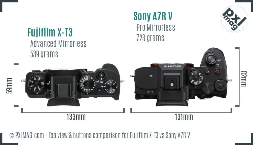 Fujifilm X-T3 vs Sony A7R V top view buttons comparison