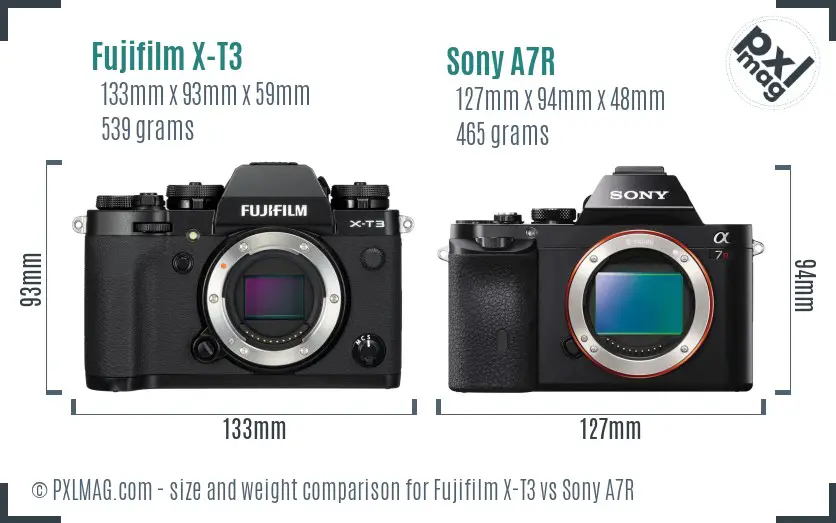 Fujifilm X-T3 vs Sony A7R size comparison