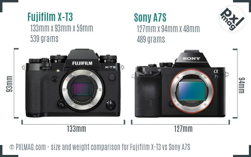 Fujifilm X-T3 vs Sony A7S size comparison