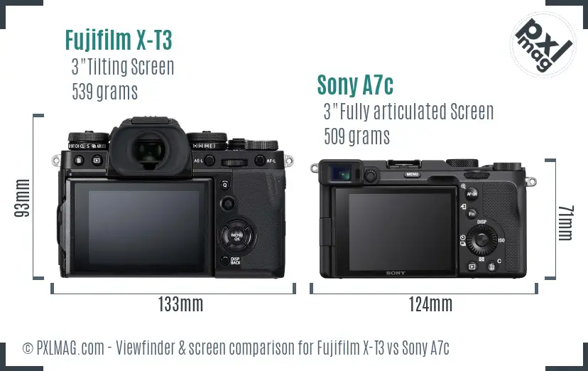Fujifilm X-T3 vs Sony A7c Screen and Viewfinder comparison