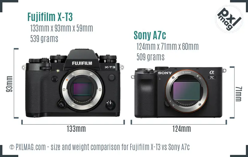 Fujifilm X-T3 vs Sony A7c size comparison