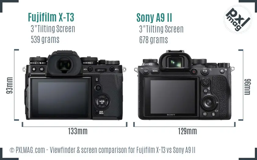 Fujifilm X-T3 vs Sony A9 II Screen and Viewfinder comparison
