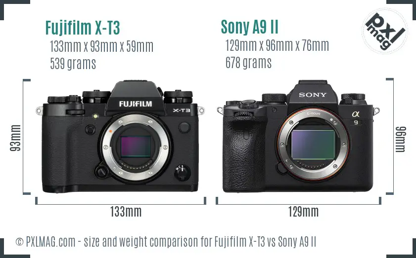 Fujifilm X-T3 vs Sony A9 II size comparison