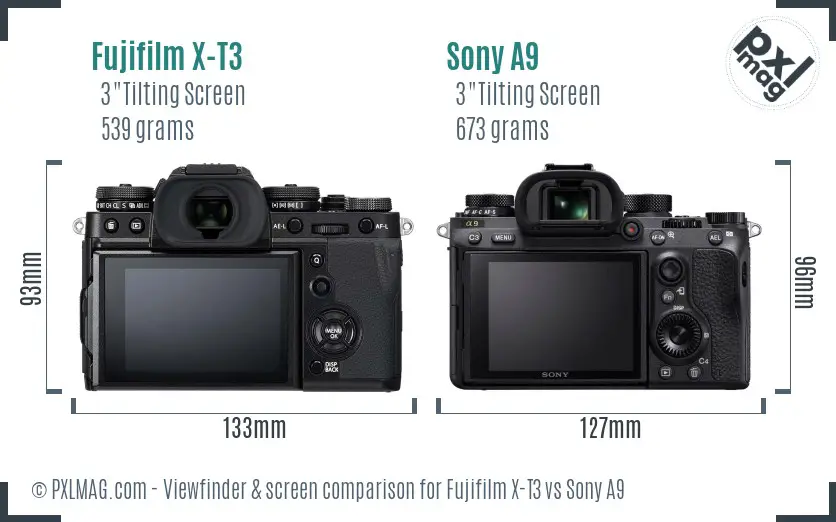 Fujifilm X-T3 vs Sony A9 Screen and Viewfinder comparison