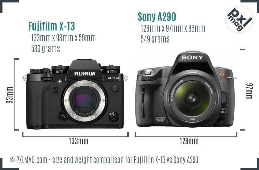Fujifilm X-T3 vs Sony A290 size comparison