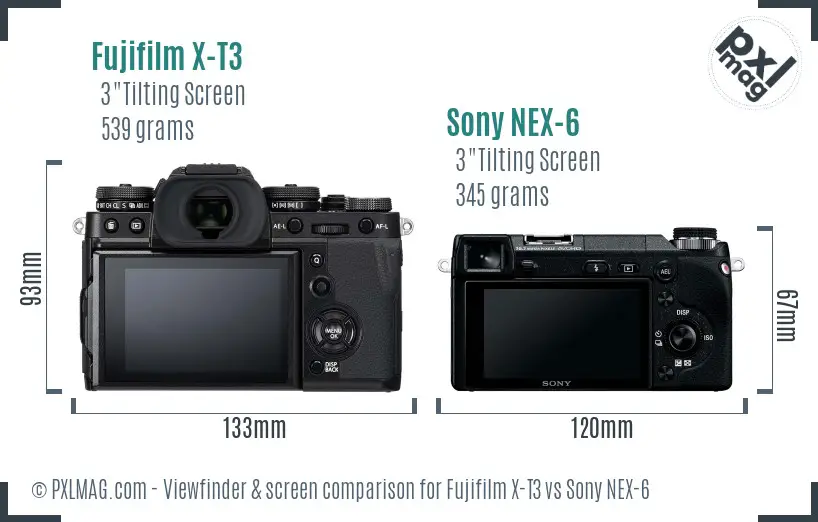 Fujifilm X-T3 vs Sony NEX-6 Screen and Viewfinder comparison
