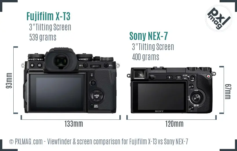 Fujifilm X-T3 vs Sony NEX-7 Screen and Viewfinder comparison