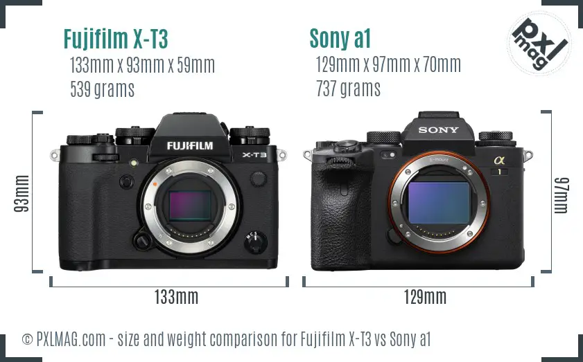 Fujifilm X-T3 vs Sony a1 size comparison