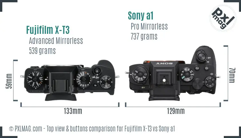 Fujifilm X-T3 vs Sony a1 top view buttons comparison