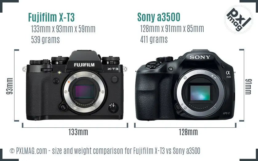 Fujifilm X-T3 vs Sony a3500 size comparison