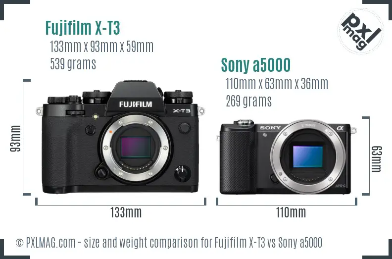 Fujifilm X-T3 vs Sony a5000 size comparison