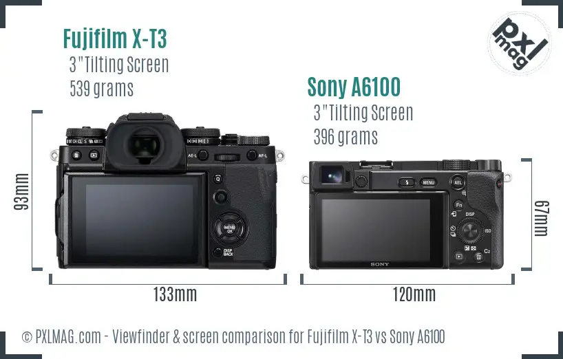 Fujifilm X-T3 vs Sony A6100 Screen and Viewfinder comparison