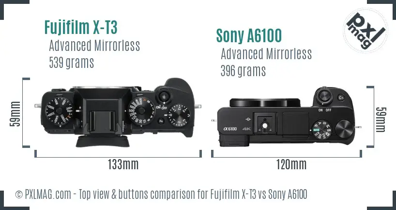 Fujifilm X-T3 vs Sony A6100 top view buttons comparison