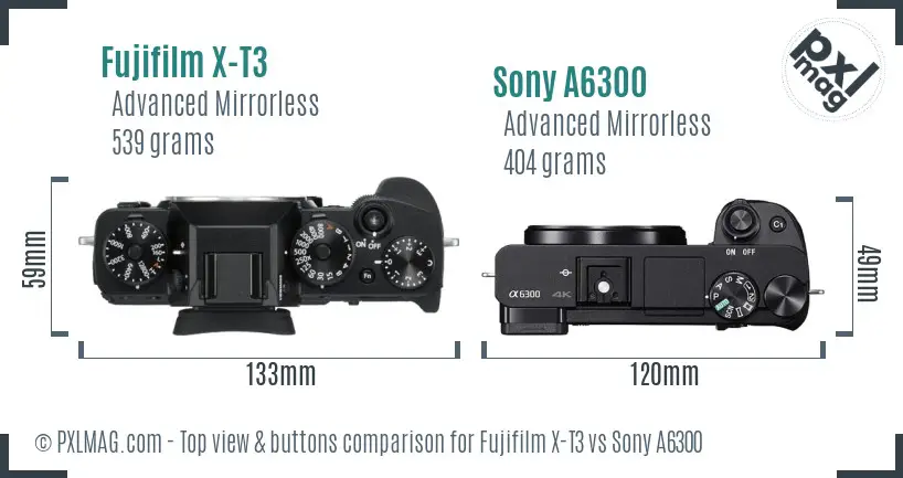 Fujifilm X-T3 vs Sony A6300 top view buttons comparison