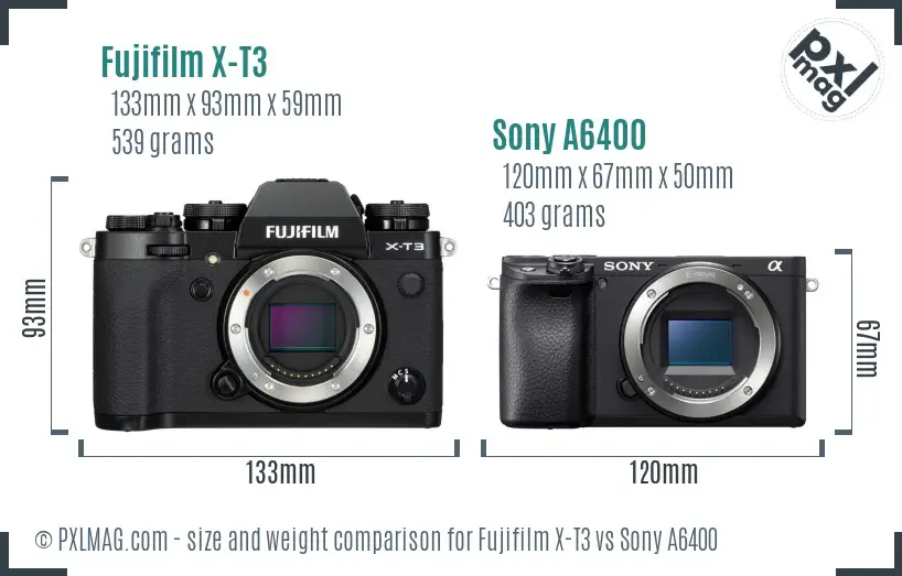 Fujifilm X-T3 vs Sony A6400 size comparison Fujifilm X-T3 vs Sony A6400 size comparison
