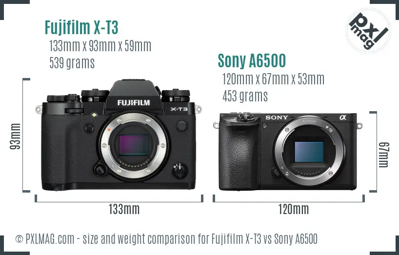 Fujifilm X-T3 vs Sony A6500 size comparison