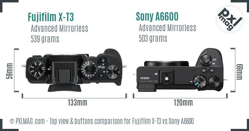 Fujifilm X-T3 vs Sony A6600 top view buttons comparison