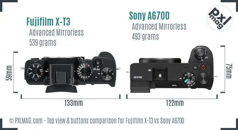 Fujifilm X-T3 vs Sony A6700 top view buttons comparison